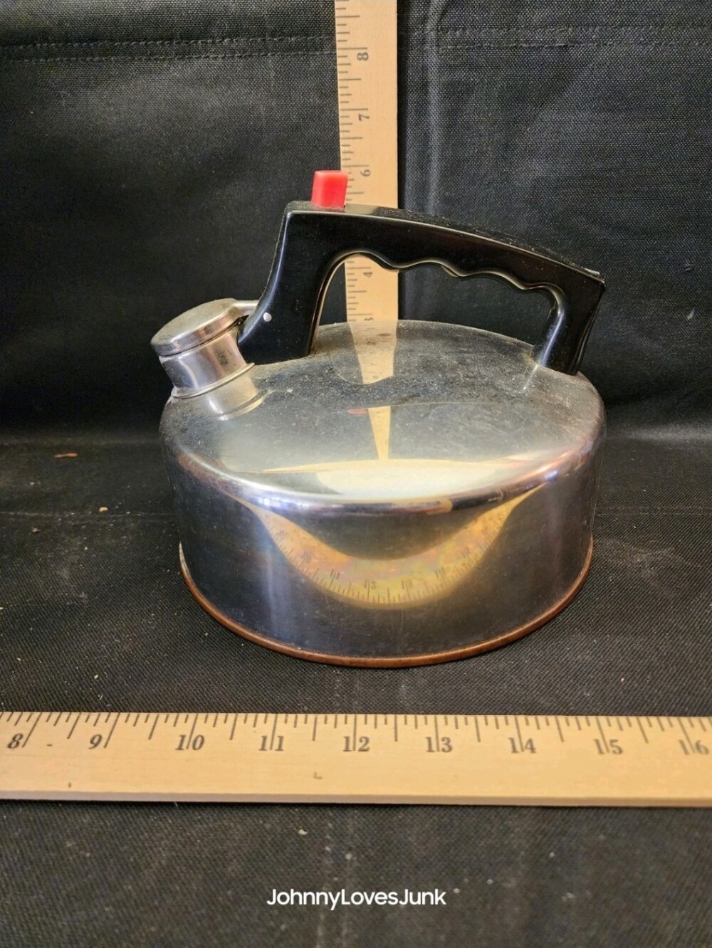 Vintage Steel/Copper Bottom Whistling Tea Pot Works Tested Used